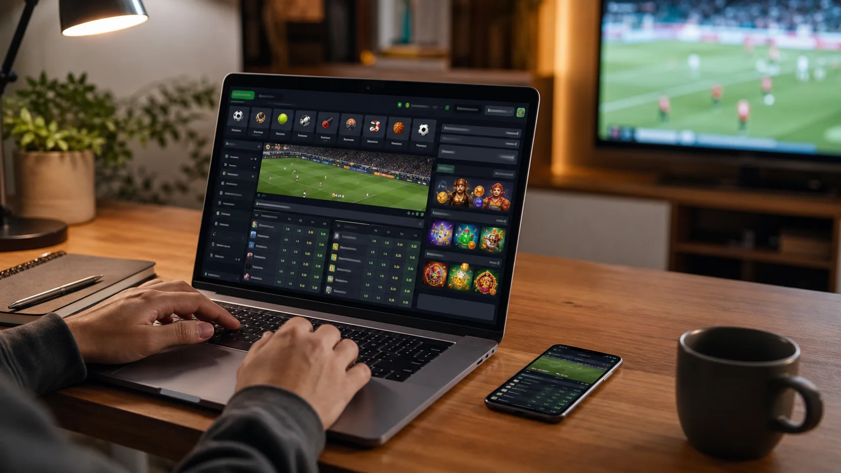 Plataforma betonline em notebook e celular com apostas esportivas e cassino online